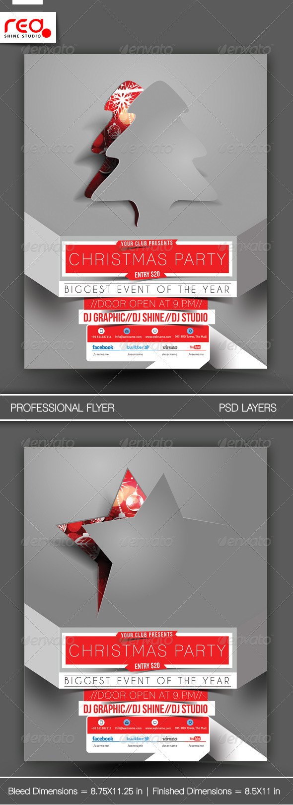 Christmas Party Flyer & Poster Template - 1 - Clubs & Parties Events