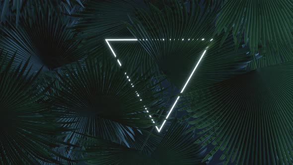 Lighten Neon Triangle Shape Covered By Palm Leaves