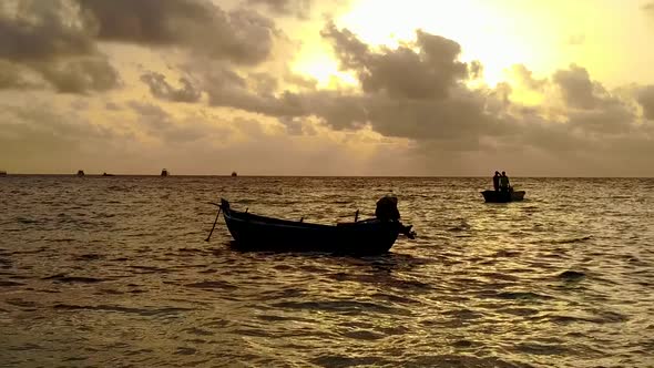 Warm panorama of tourist beach journey by blue water and sand background near sandbank alt