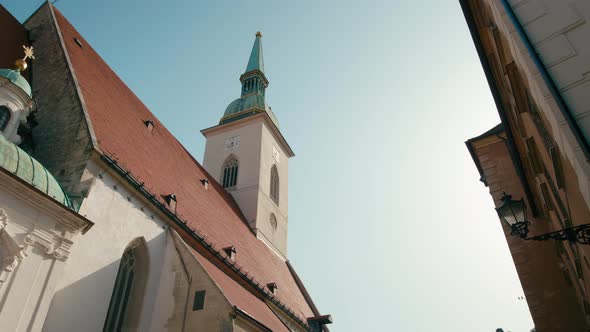 St Martin's Cathedral - Landmark Church in Bratislava, Slovakia.  Panning Shot