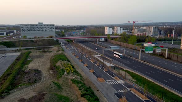 Aerial view of the A62 highway in Toulouse, new park of Montaudran and B612 building alt