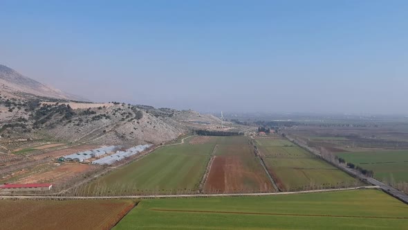 Arerial Shot Of Stunning Landscape Of Beqaa Valley And Mountains, Lebanon alt