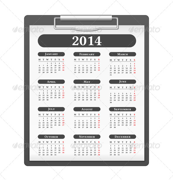 2014 Calendar - Objects Vectors