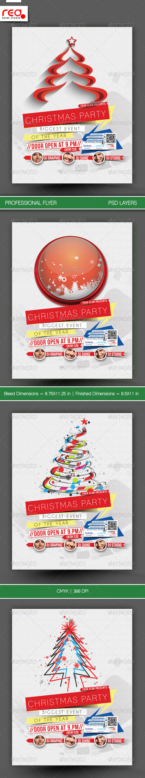 Christmas Party Flyer & Poster Template - 3 - Clubs & Parties Events