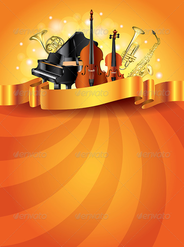 Musical Instruments Golden Vector Background by andegro4ka | GraphicRiver