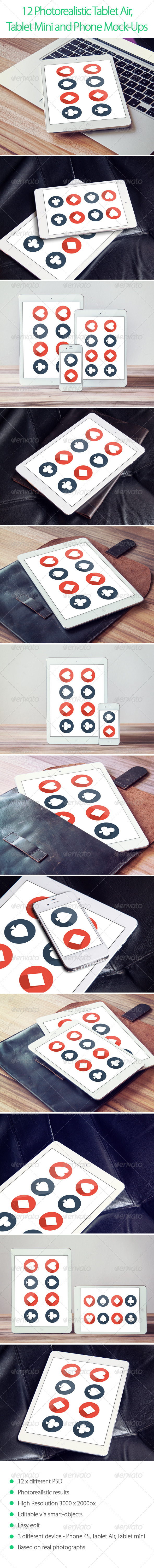 12 Photorealistic Tablet and Phone Mock-Ups - Displays Product Mock-Ups