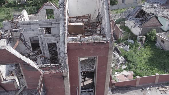 War in Ukraine  a Destroyed Building in the City of Makariv alt