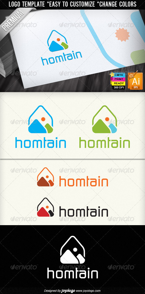 Hometain Sun Real Estate Agent House Logo Design 
