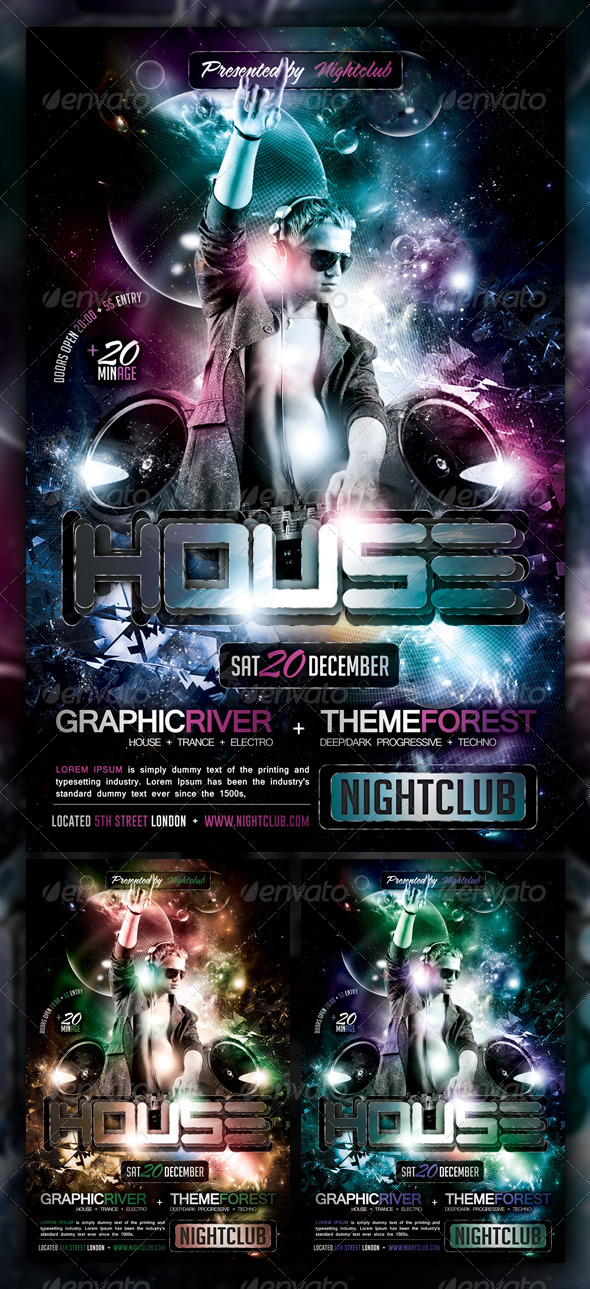 House Trance Electro Party Flyer Poster By Fadeink