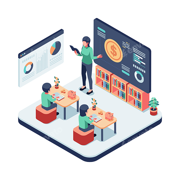 Isometric Financial Education Class for Children