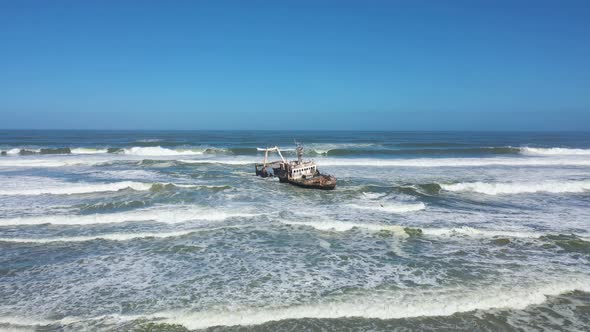 Aerial view of a shipwreck along the shore, Swakopmund, Namibia. alt