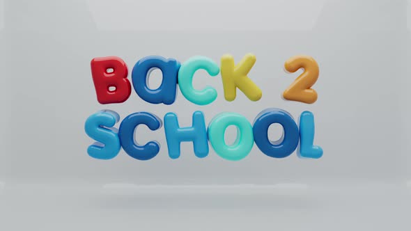 Colorful Wiggling Bubble 3D BACK 2 SCHOOL Looping Banner Over White Background