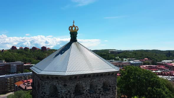 Skansen Kronan Old Fortress From Gothenburg Sweden - aerial ascending alt