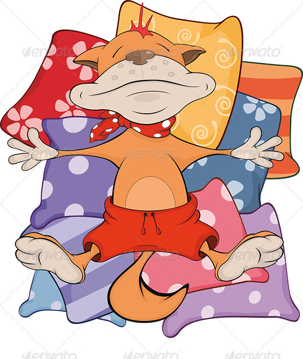 Cat on Pillows Cartoon - Animals Characters