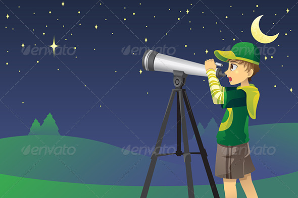 Looking at Stars with Telescope - People Characters