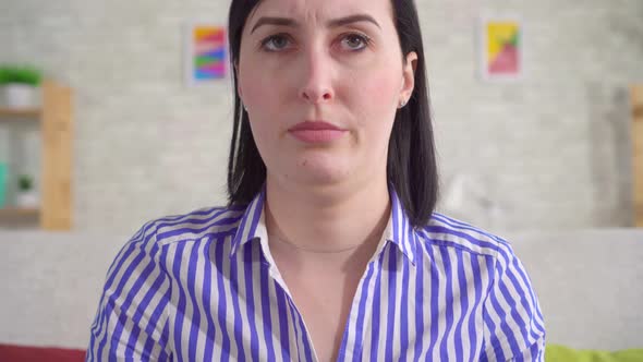 Woman Showing the Double Chin Suffers From Obesity alt