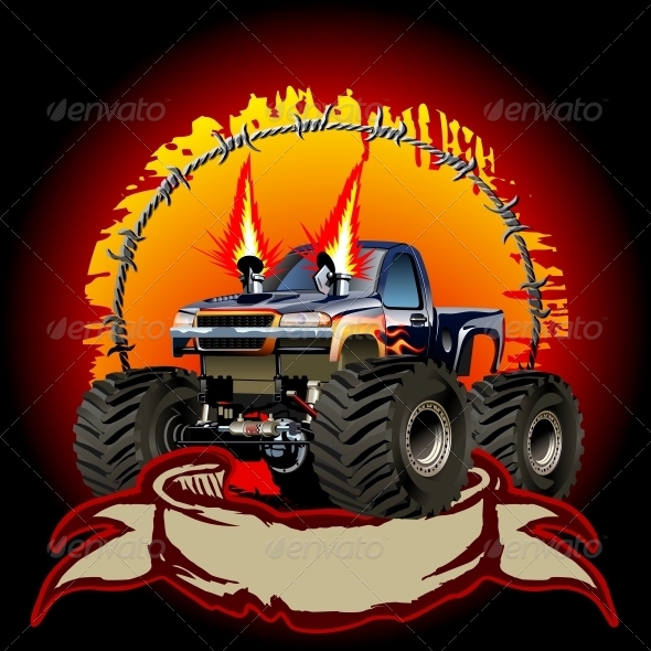 Cartoon Monster Truck - Man-made Objects Objects