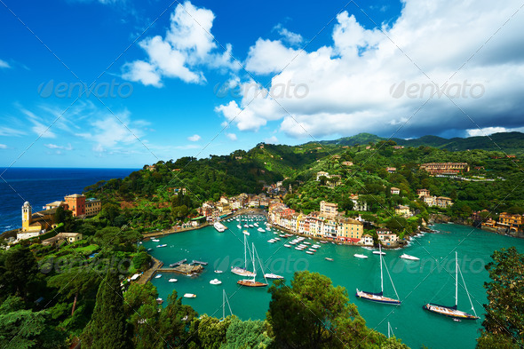 Portofino village on Ligurian coast, Italy - Stock Photo - Images