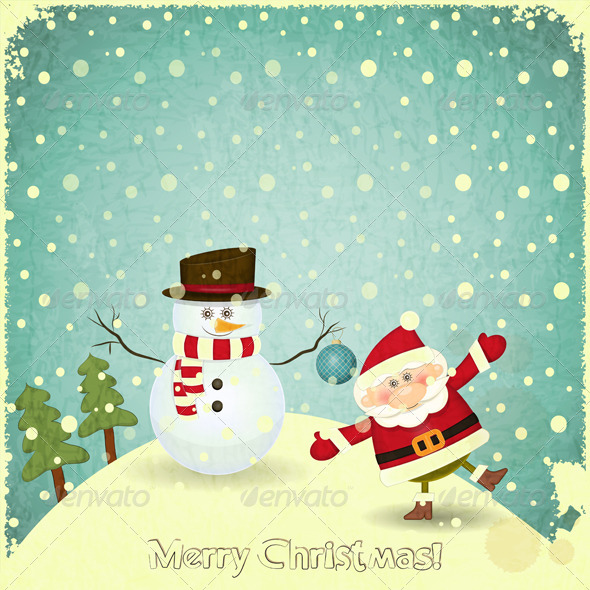 Santa Claus and Snowman - Christmas Seasons/Holidays
