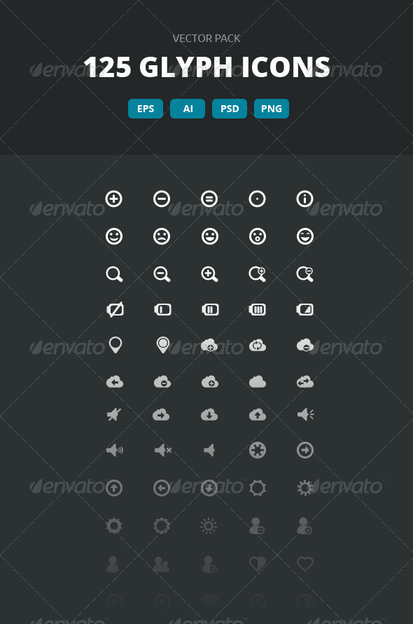 125 Glyph Icons - Vector pack - Icons