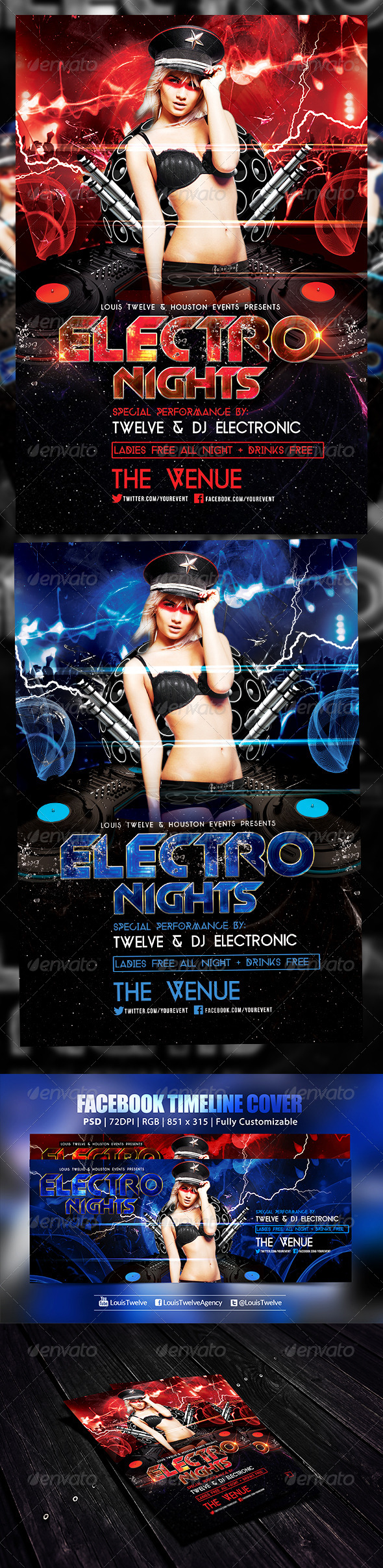 Electro Nights | Flyer + FB Cover - Clubs & Parties Events
