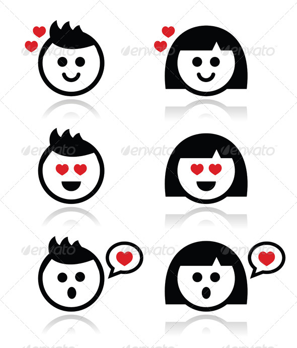 Man and Woman in Love Icons Set - People Characters