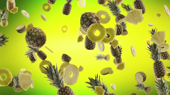 Pineapples with Slices Falling on Lime Green Background alt