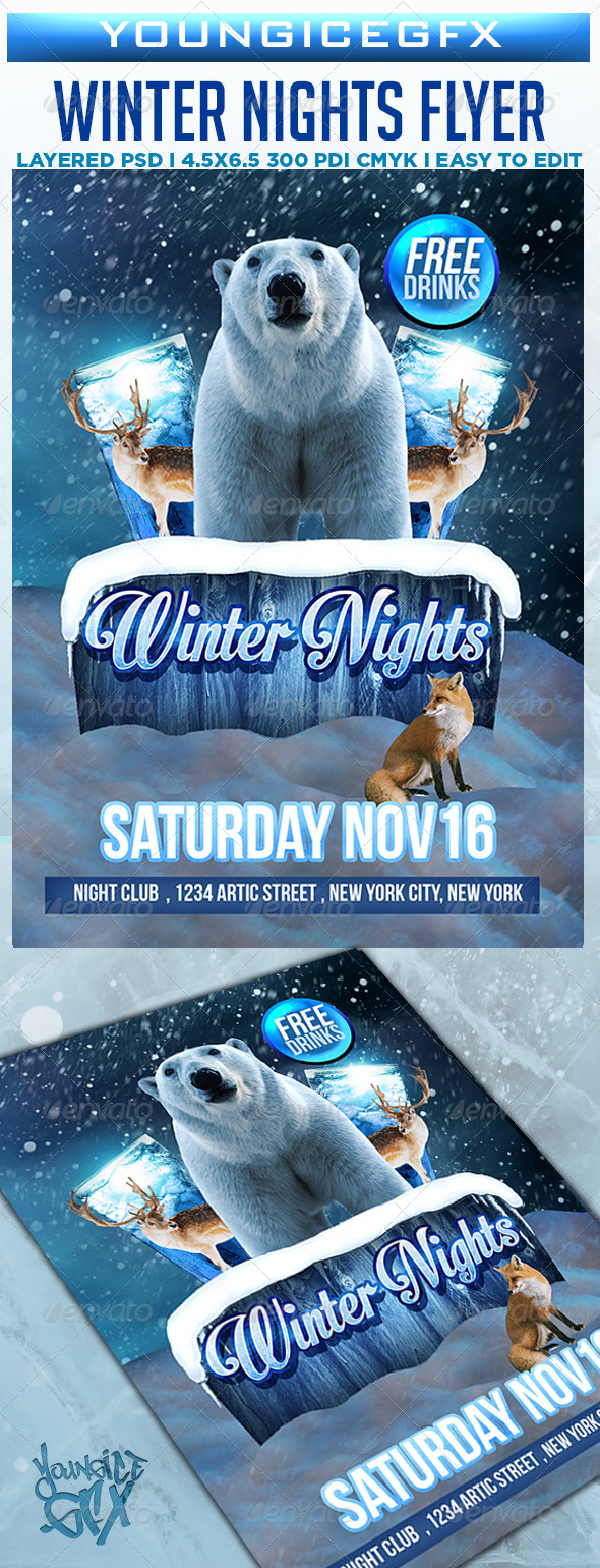 Winter Nights Flyer Template - Clubs & Parties Events