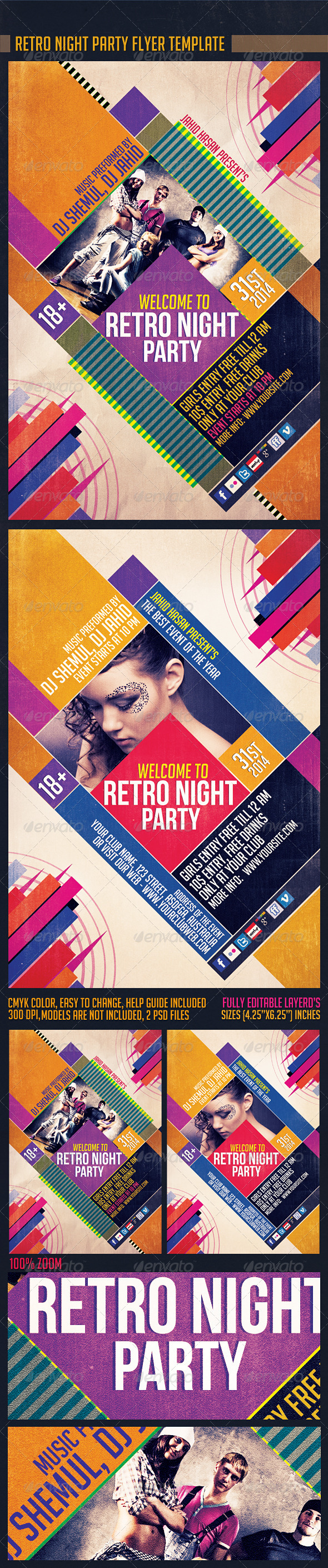 Retro Night party Flyer Template - Clubs & Parties Events