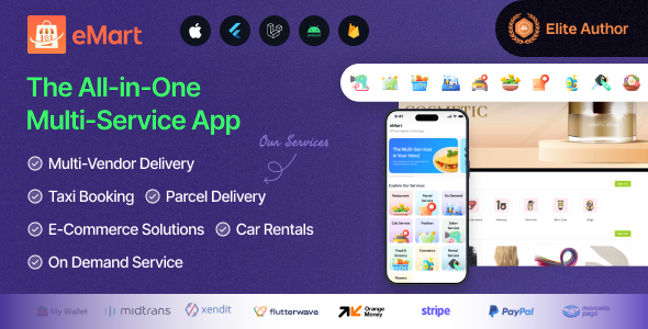 eMart | Multivendor Food, On-demand, eCommerce, Parcel, Taxi Booking, Car Rent App with Admin & Web