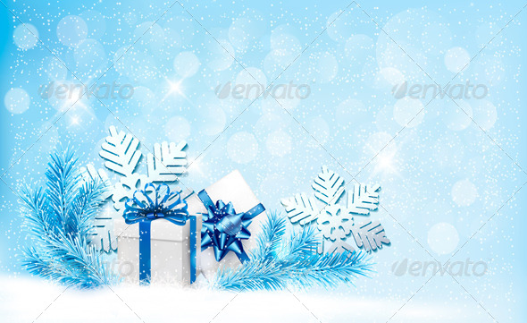 Christmas Blue Background with Gift Boxes - Christmas Seasons/Holidays