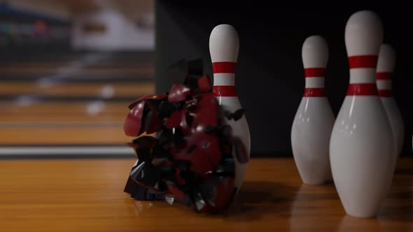 Bowling Ball Hits The Pins And Shatters