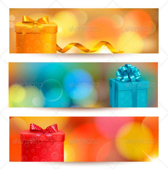 Set of Holiday Christmas Banners with Gift Boxes - Christmas Seasons/Holidays