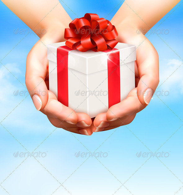 Holiday Background with Hands Holding Gift Boxes - Birthdays Seasons/Holidays