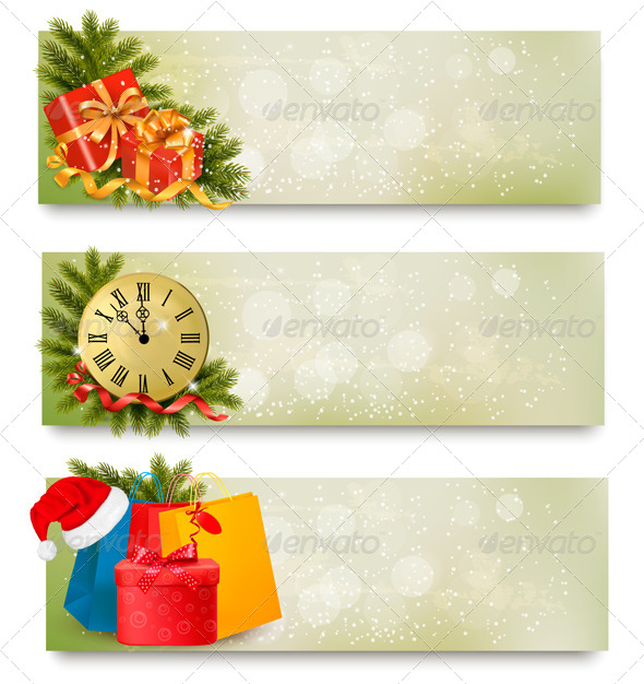 Three Christmas Banners with Gift Boxes - Christmas Seasons/Holidays