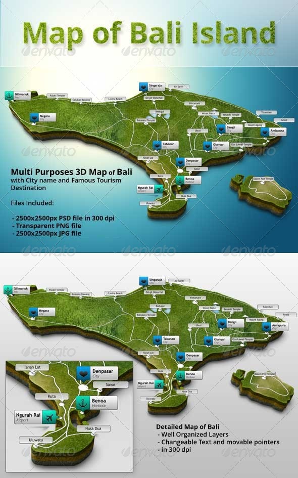 3D Map of Bali - Objects Illustrations