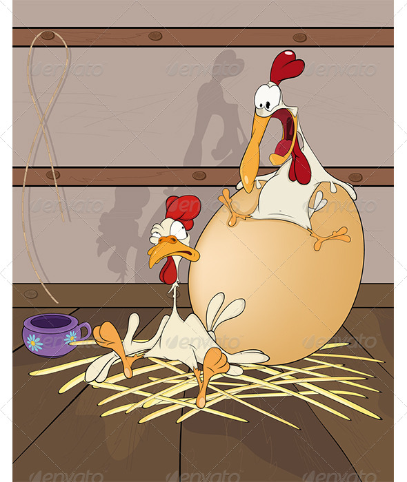 Hen and Cock the Big Egg Cartoon - Animals Characters