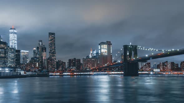 New York City, USA | Hyperlapse Lower Manhattan at at Night from Brooklyn Heights Promenade