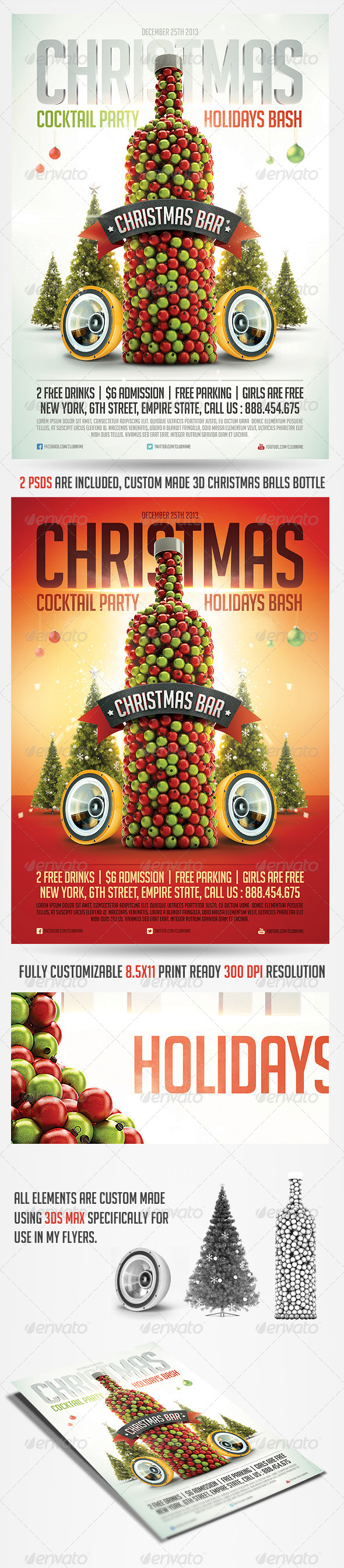 Christmas Cocktail Flyer Template - Holidays Events