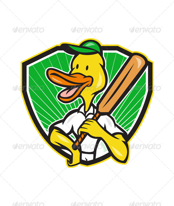 Duck Cricket Player Batsman Cartoon - Sports/Activity Conceptual