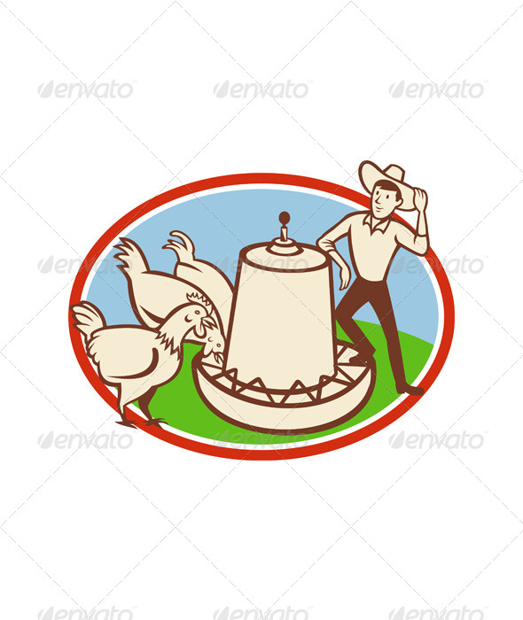 Chicken Farmer Feeder Cartoon - People Characters