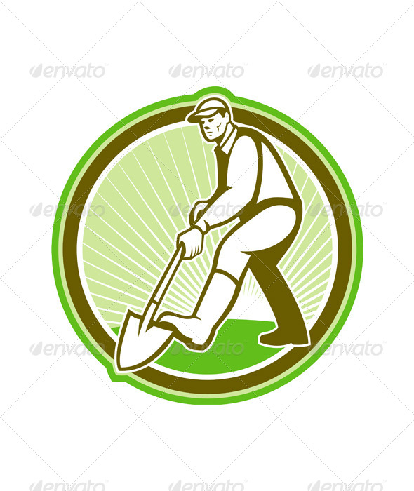Gardener Landscaper Digging Shovel Circle - People Characters