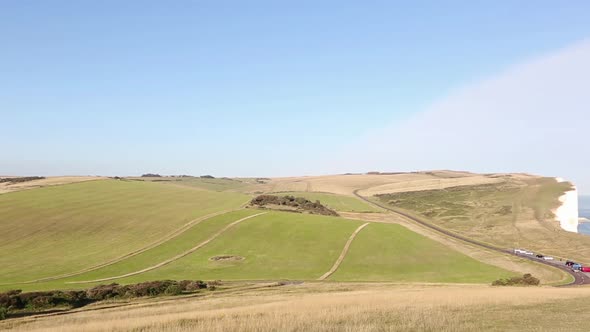 English countryside and Beachy Head lighthouse alt