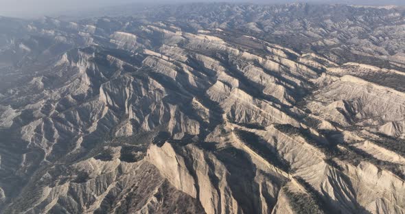 Aerial view of beautiful textures and hills in Vashlovani national park. Gorgeous place in Georgia. alt