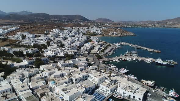 Town of Naoussa on the island of Paros in the Cyclades in Greece seen from th alt