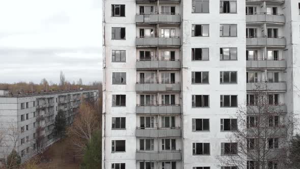 Chernobyl Exclusion Zone. Pripyat. Aerial. Abandoned City Building alt