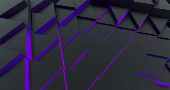 Triangle shapes in a motion loop abstract with purple glow. 