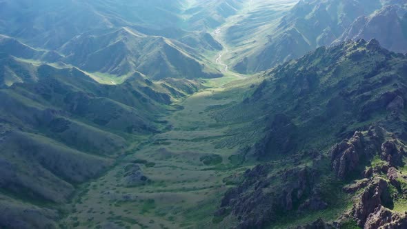 Aerial View of Mountains in Yol Valley Mongolia alt