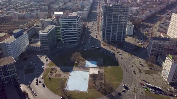 Drone flight over the campus of the Technical University of Berlin with a view of the Tiergarten, Ba alt