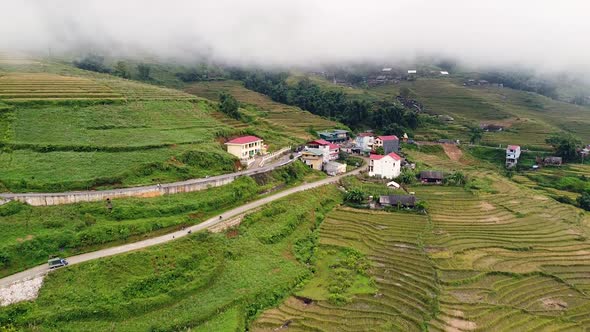 Small Village in the Hill in Countryside with Rice Terracesroad and Greenery alt